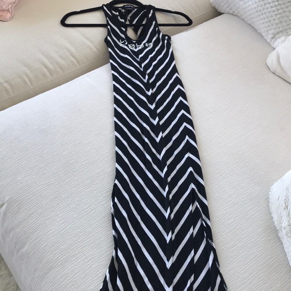 Sexy striped Bebe Maxi Dress Black White Booty